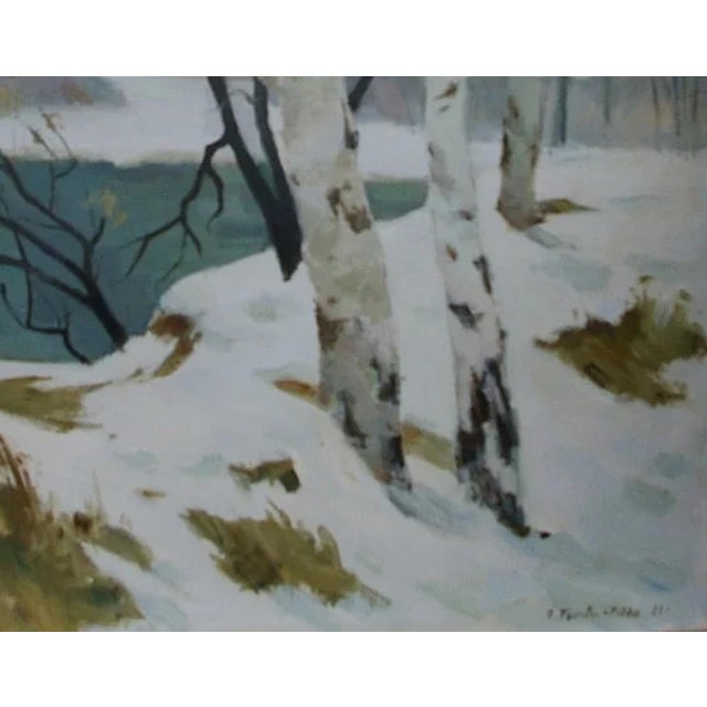 1980s Impressionist Winter Landscape Painting – Ukrainian Soviet Art, 1988 120-150 For Sale - Image 5 of 6