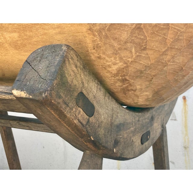 Large Fruitwood Trog or Dough Bowl on Oak Stand For Sale In Baltimore - Image 6 of 6