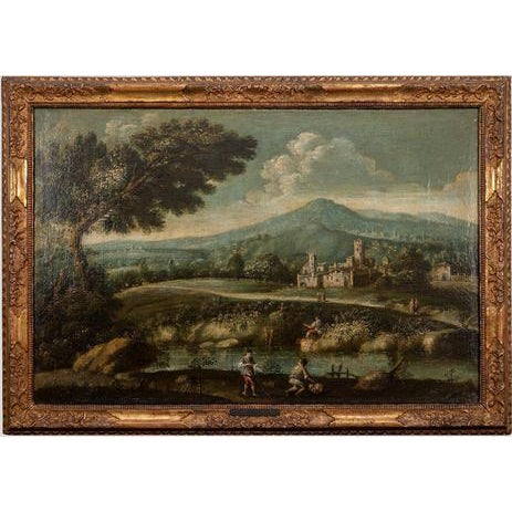 Landscape with Figures, Oil on Canvas, 18th Century For Sale - Image 4 of 4
