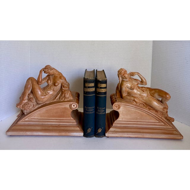 Pair of Vintage Italian Reclining Nude Figural Bookends in Terracotta Finish For Sale - Image 16 of 16