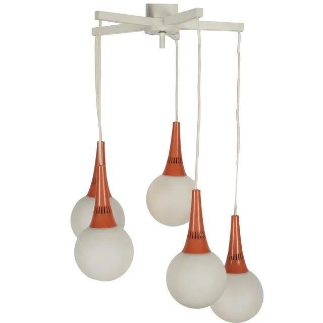 Space Age Orange & White 5-Orb Pendant Lamp For Sale - Image 9 of 9