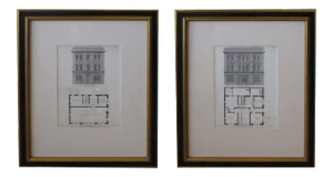 Mid 19th Century "Design for a First Class Tavern" American Architecural Engravings - a Pair