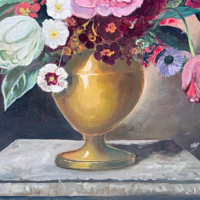 Vintage Dutch Floral Still Life Oil Painting on Board For Sale In Tampa - Image 6 of 11