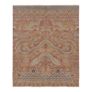 Rug & Kilim’s Distressed Dragon Rug, Rust and Gold With Dramatic Pictorials For Sale