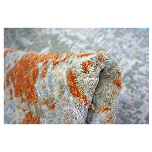 21st Century Indian Modern Wool & Silk 3x9 Grey, Rust, & Slate Runner Rug #1144152 For Sale - Image 11 of 11