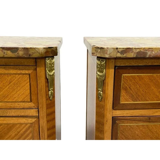 Metal French Louis XVI Style Marble and Bronze Semainier Chests, Set of 2 For Sale - Image 7 of 11