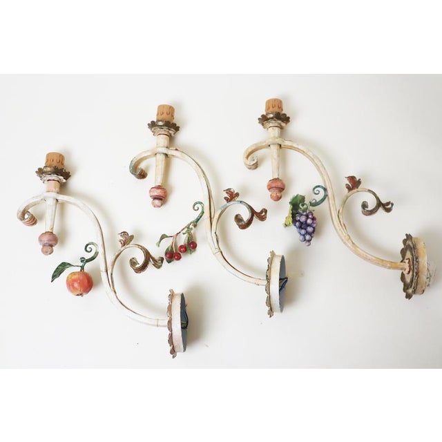 Large Hand-Forged Country House Wall Lamps with Apple, Chery and Grapes, 1970s, Set of 3 For Sale - Image 3 of 16