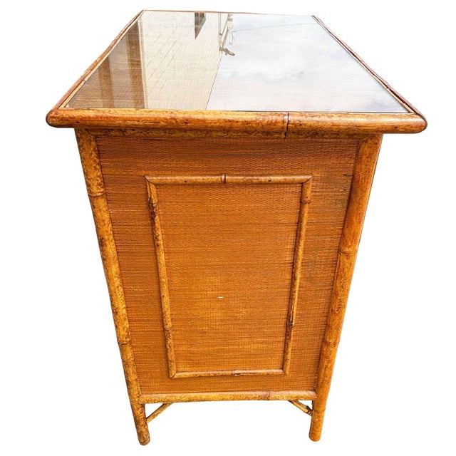 1900-1909 Aesthetic Movement Tortoise Bamboo & Grassmat 5 Drawer Tallboy Dresser For Sale - Image 4 of 10