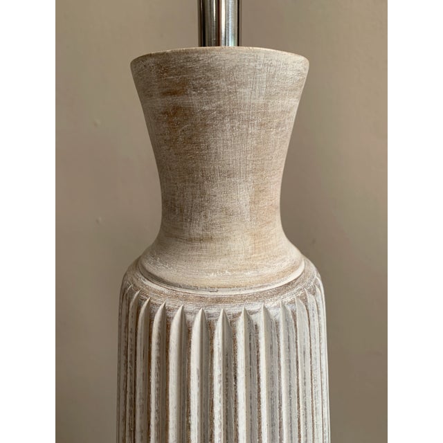 2010s White Washed Wooden Table Lamp For Sale - Image 5 of 6