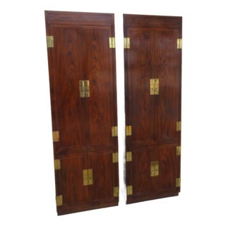 Henredon Campaign Style Tall Narrow Lacquered Armoires Chifforobes a Pair 6255 For Sale