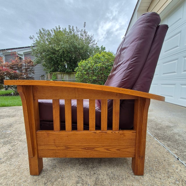 2002 BarcaLounger Mission Arts & Crafts Style Leather and Oak Manual Recliner Arm Chair For Sale - Image 10 of 14