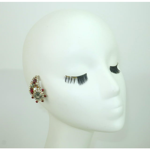 Hobé Paisley Style Ruby Red Rhinestone Earrings, 1950's For Sale - Image 9 of 9