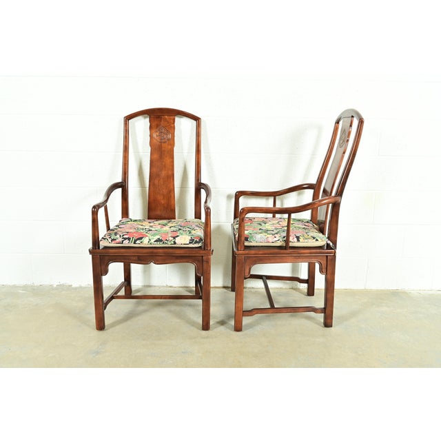 Henredon Hollywood Regency Chinoiserie Sculpted Mahogany Armchairs, Pair For Sale - Image 10 of 15