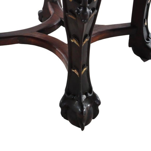 1920s Chinese Floral Carved Rosewood Rouge Marble Top Stand With Mother of Pearl Inlay For Sale - Image 10 of 12