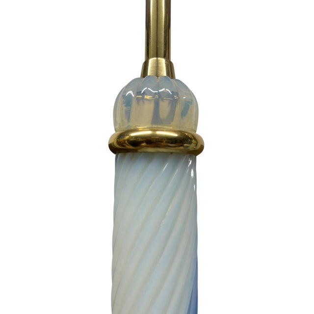 Pair Of French Blue & Milky White Opaline Glass Lamps. Circar 1920. H: 30"