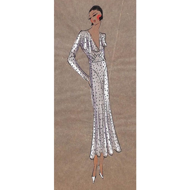 Parisian Women's C1920s Fashion Gouache For Sale