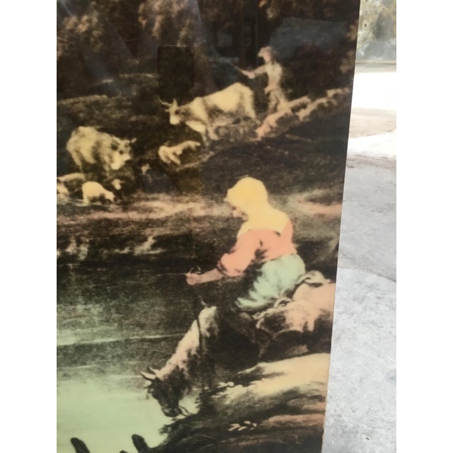 Wood Italian Folding Screen with Bucolic Transfer-Painting, 1950s For Sale - Image 7 of 18