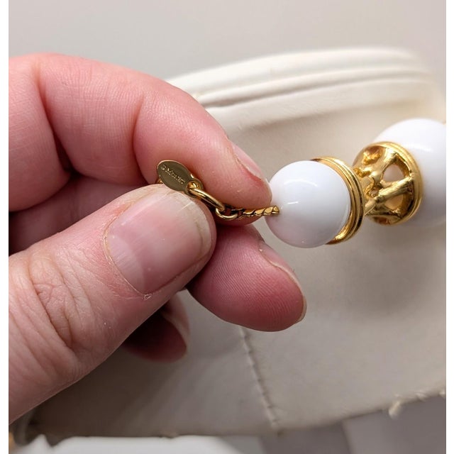 Modern Vintage 1990s Signed Monet Goldtone & White Resin Beaded Necklace For Sale - Image 3 of 6