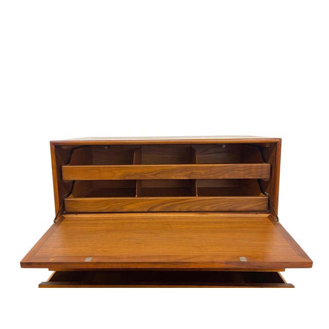 1960s Drexel Genuine Walnut Mid-Century Modern Secretary Chest With Drop-Front Desk and Drawers For Sale - Image 9 of 13