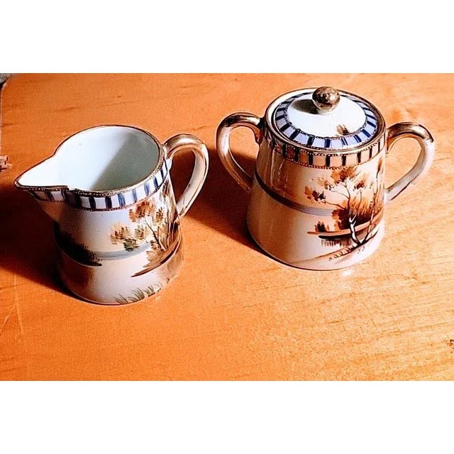 Vintage Handpainted Creamer & Sugar Set Japan For Sale - Image 11 of 14
