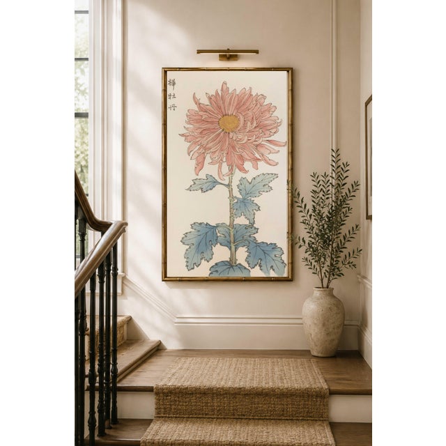 Paper Pink Flower by Hasegawa, Vintage Japanese Botanical Art Print, 40" X 60" For Sale - Image 7 of 10