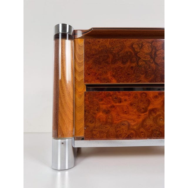 Exceptional pair of monumental mid-century modern nightstands, dating from the mid-20th century. Their bold architectural...