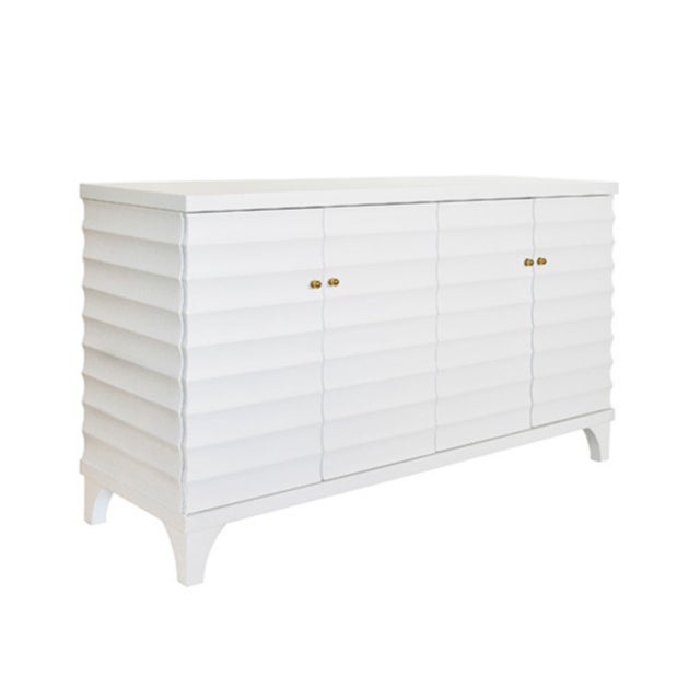 Contemporary Matthew Izzo Home Gates Fluted White Lacquer Four Door Buffet With Brass Knobs For Sale - Image 3 of 9
