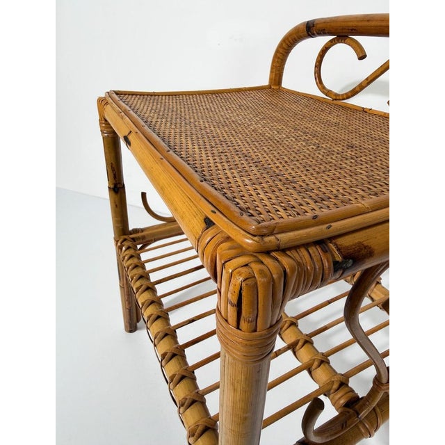 Wood Mid-Century Modern Italian Riviera Style Cane, Bamboo and Rattan Bedside Table, 1960s For Sale - Image 7 of 18