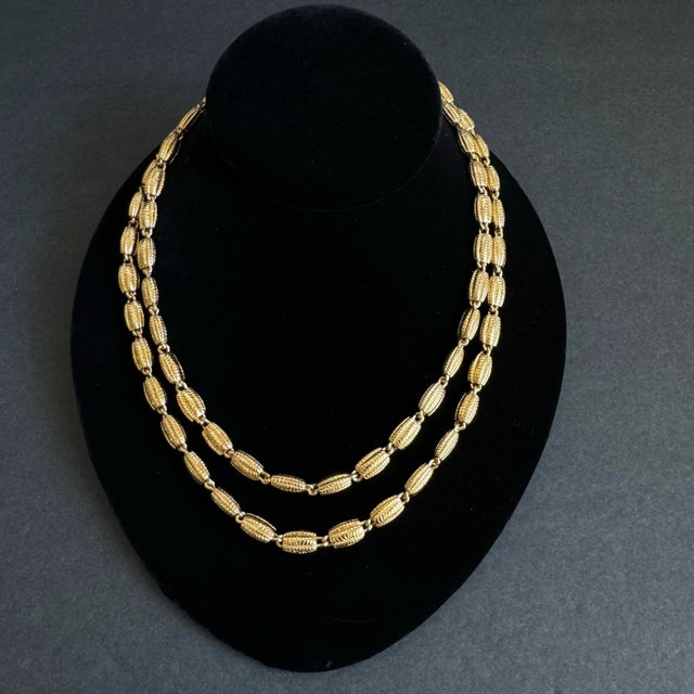 French Vintage 1980s Monet Gold Necklace Statement Textured Bead Link Chunky Maximalist 36" Long For Sale - Image 3 of 8