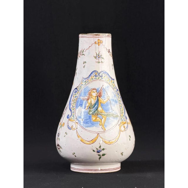French Faience Vase with Cherub, 1700s For Sale - Image 3 of 10