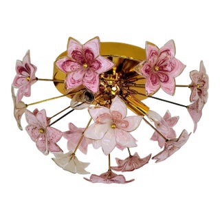 Murano Style Flush Mount Pink Purple Flower Ceiling Light Glass Chandelier For Sale
