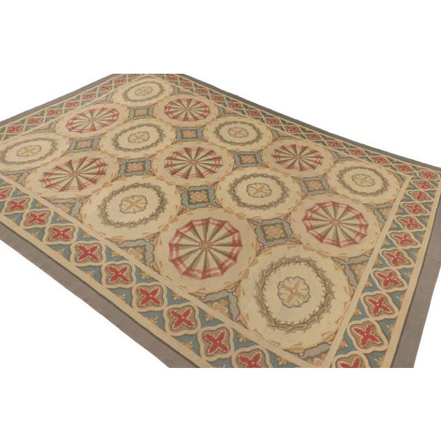 1950s Vintage French Aubusson Rug in Beige With Geometric Medallions - Rug & Kilim For Sale - Image 5 of 8