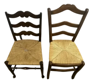 Mid 20th Century French Provincial Ladderback Rush Seat Chairs – Set of 2