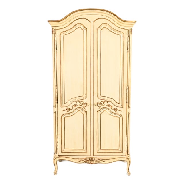 Henredon French Provincial Louis XV Cream Lacquered Armoire Dresser or Gentleman's Chest, Circa 1960s For Sale