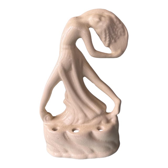 Vintage Figural Art Deco Nouveau Pottery Flower Frog For Sale