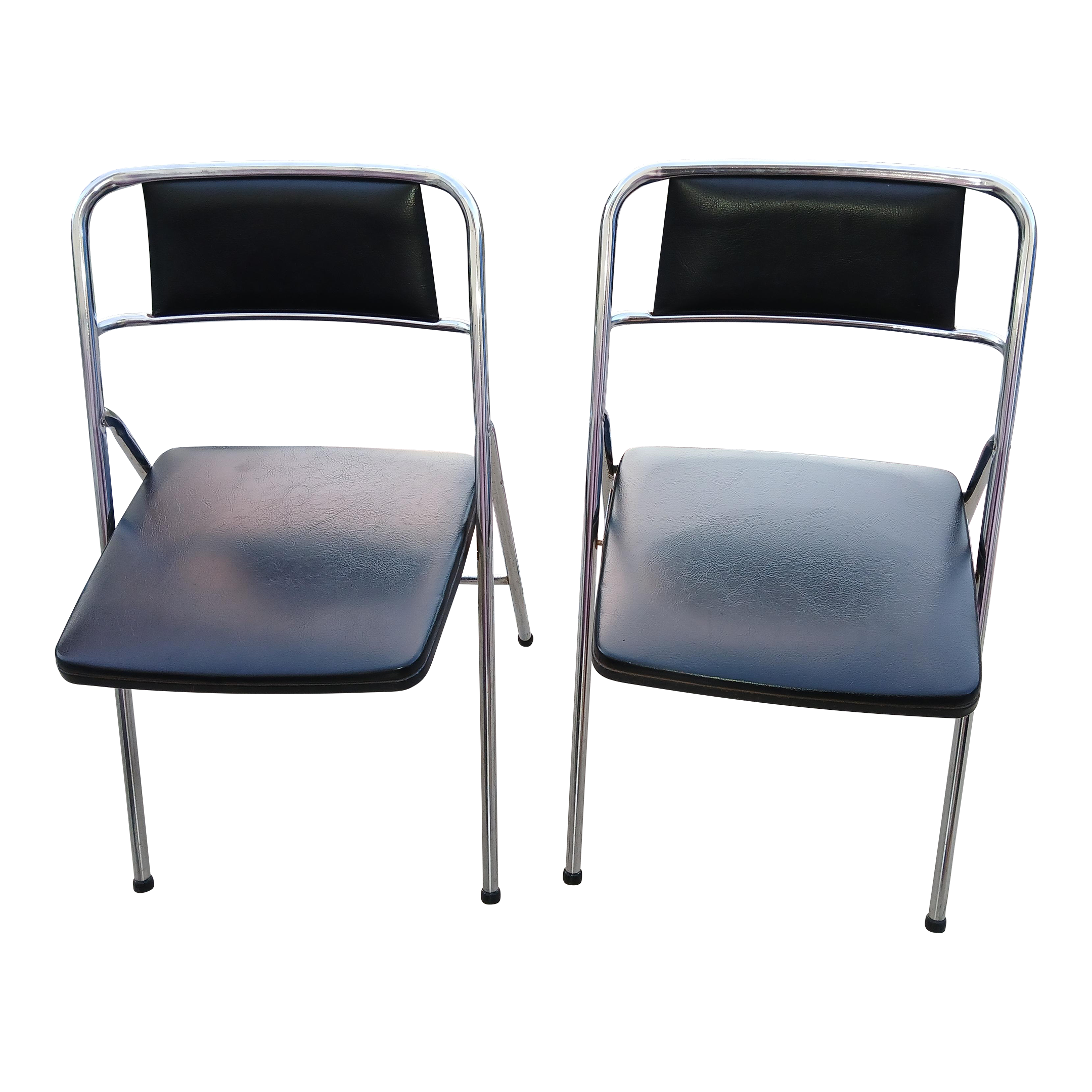 1950s Vintage Cosco Chrome and Black Vinyl Folding Chair Set of