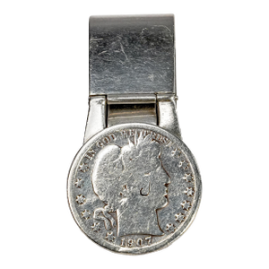Handsome Vintage Sterling Silver Money Clip With 1907 Barber Half Dollar Coin Americana
