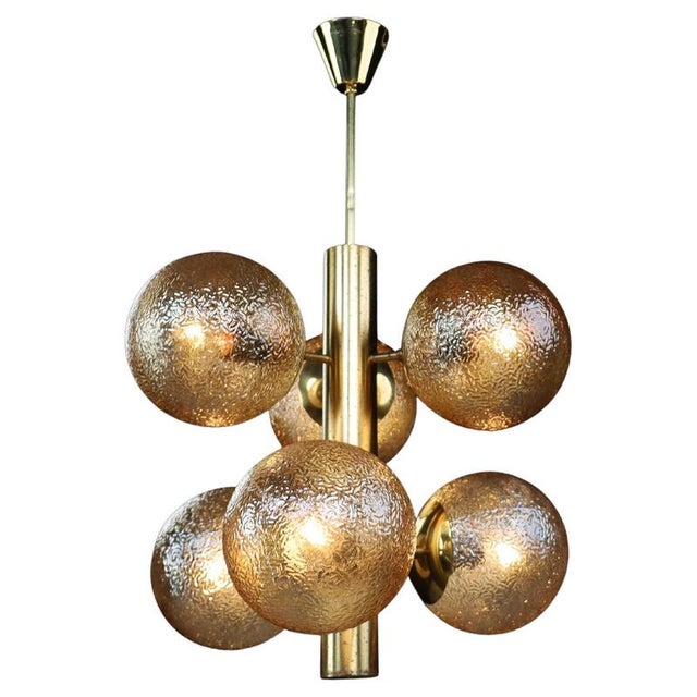 Patinated Brass Sputnik Chandelier with Six Gold-Colored Globes from Kaiser Leuchten, 1960s For Sale - Image 11 of 11