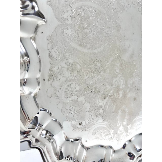 Silver Antique Raimond Silverplate Gallery Tray – 1920s–1930s Engraved Bar Cart Serving Tray For Sale - Image 8 of 12