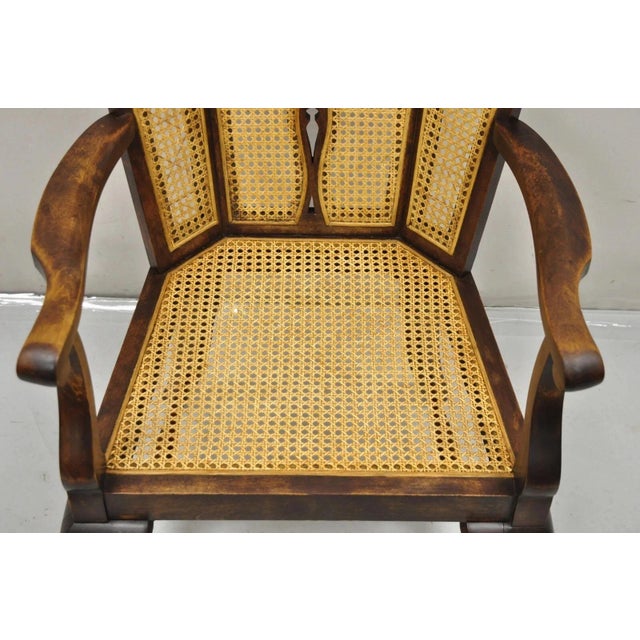 Early 20th Century Antique Victorian Walnut and Cane Carved Lounge Arm Chair W/ Queen Anne Legs For Sale - Image 5 of 10