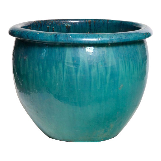 1980s Vintage Teal Ceramic Planter Chairish