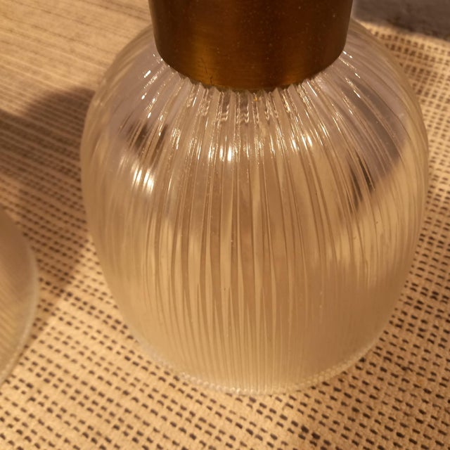 Metal Brass Wall Lamps with Ribbed Glass from Fidenza Vetraria in the Style of Azucena, 1950s, Set of 2 For Sale - Image 7 of 10
