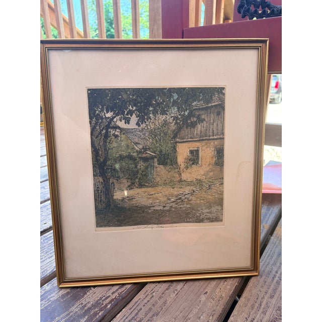 1930s Luigi Kasimir Signed Hand-Colored Etching of Austrian Village Street, Framed, Circa 1930s For Sale - Image 5 of 11