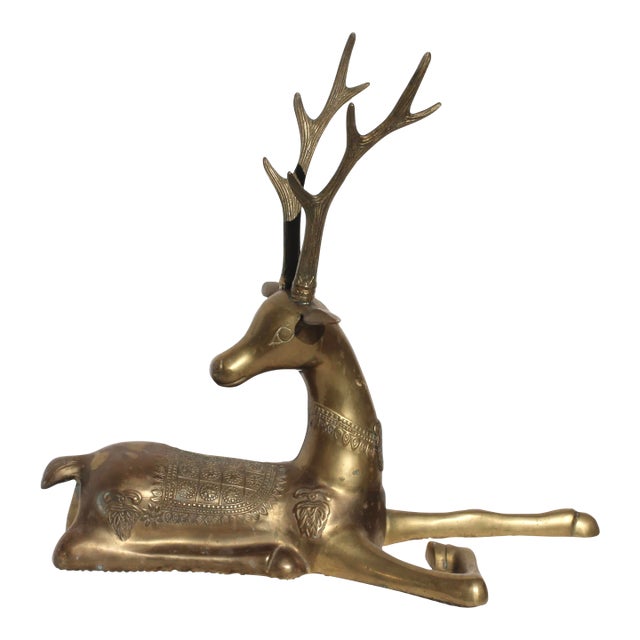 Large Brass Reclining Deer Attributed to Sarreid From the 1960s For Sale
