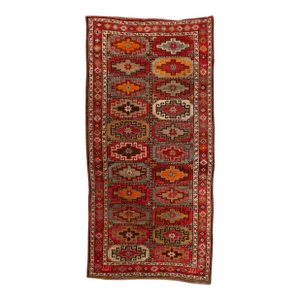 1960s Vintage Persian Kazak Red Handmade Geometric Wool Runner