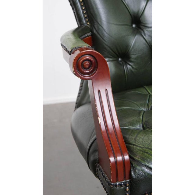 English Green Cowhide Chesterfield Desk Chair on Wheels For Sale - Image 14 of 15