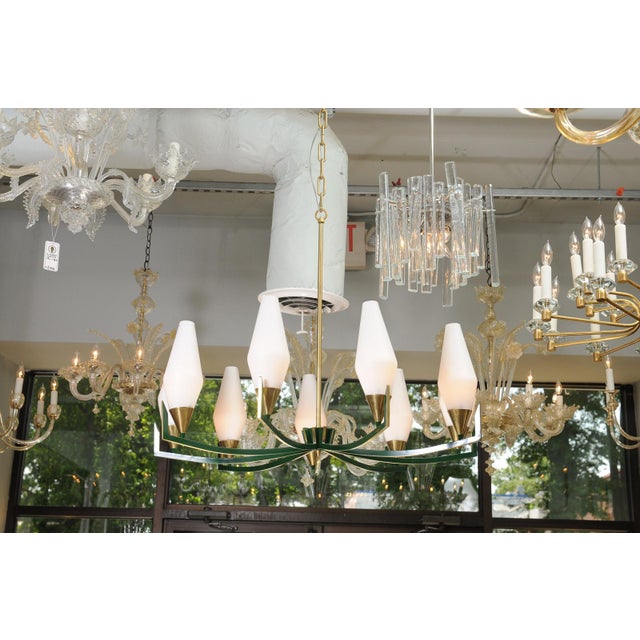 1950s 10-Light Brass & Lacquer Green Chandelier in Manner of Stilnovo For Sale - Image 12 of 12