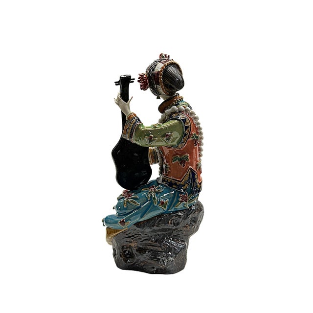 Asian Chinese Porcelain Qing Style Dressing Playing Pipa Lady Figure For Sale - Image 3 of 5