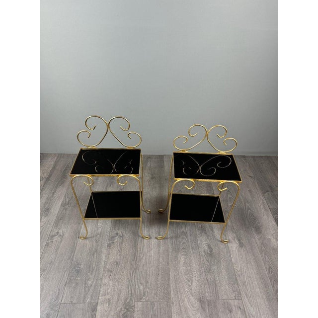 Vintage Side Tables in Gilt Metal with Glazed Ceramic Tops, 1960s, Set of 2 For Sale - Image 6 of 12