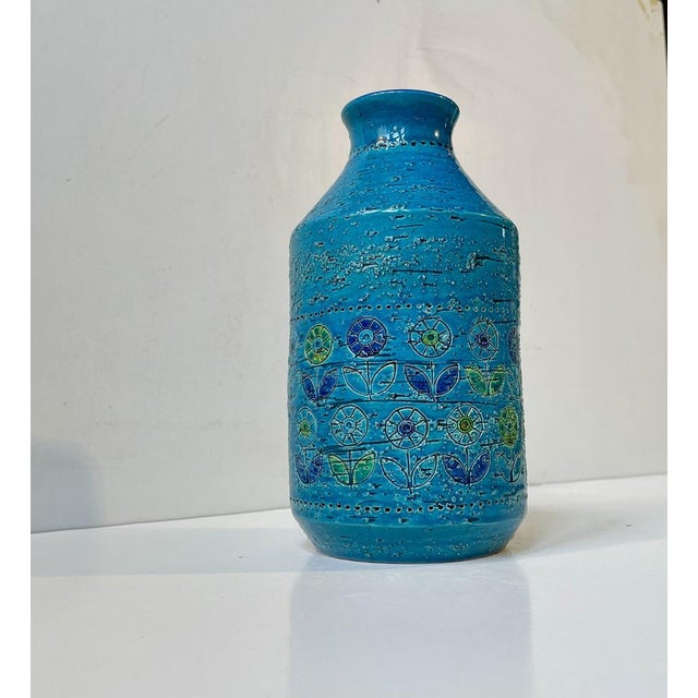 Bitossi Rimini-Blue Stoneware Vase with Sunflowers by Aldo Londi for Bitossi, 1960s For Sale - Image 4 of 9
